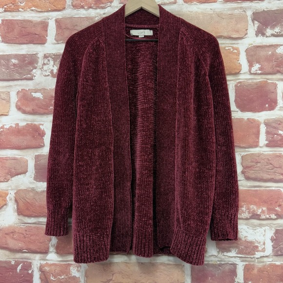 Ann Taylor Sweaters - Ann Taylor Loft Cardigan Sweater Women's XS Burgundy Red Chenille Open Front